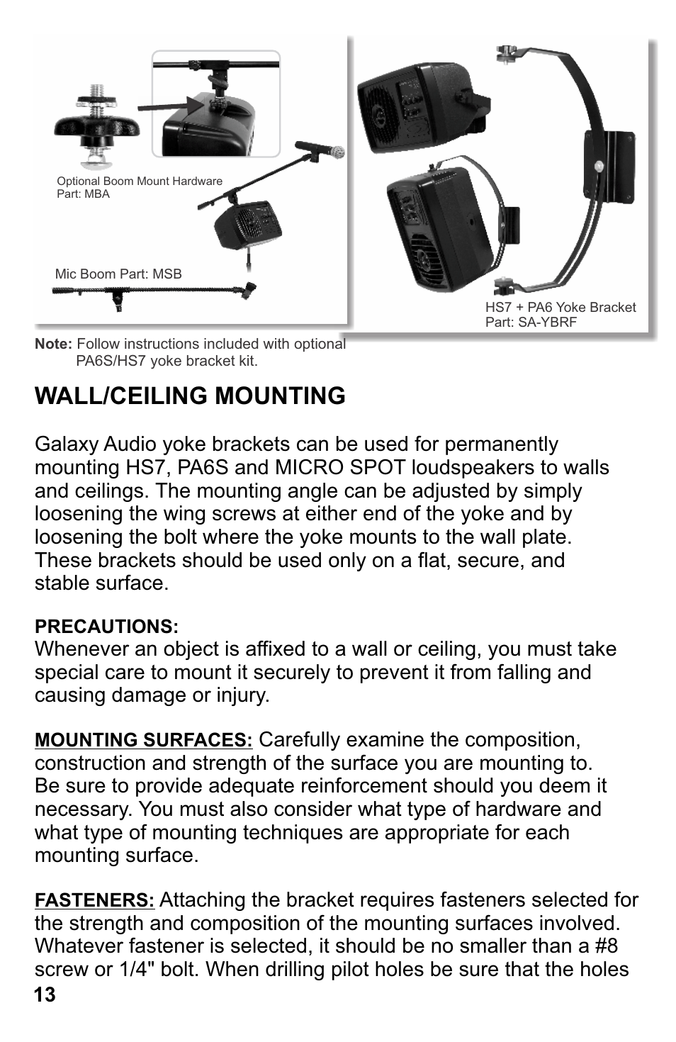 Wall/ceiling mounting | Galaxy Audio MSPA5 User Manual | Page 16 / 24