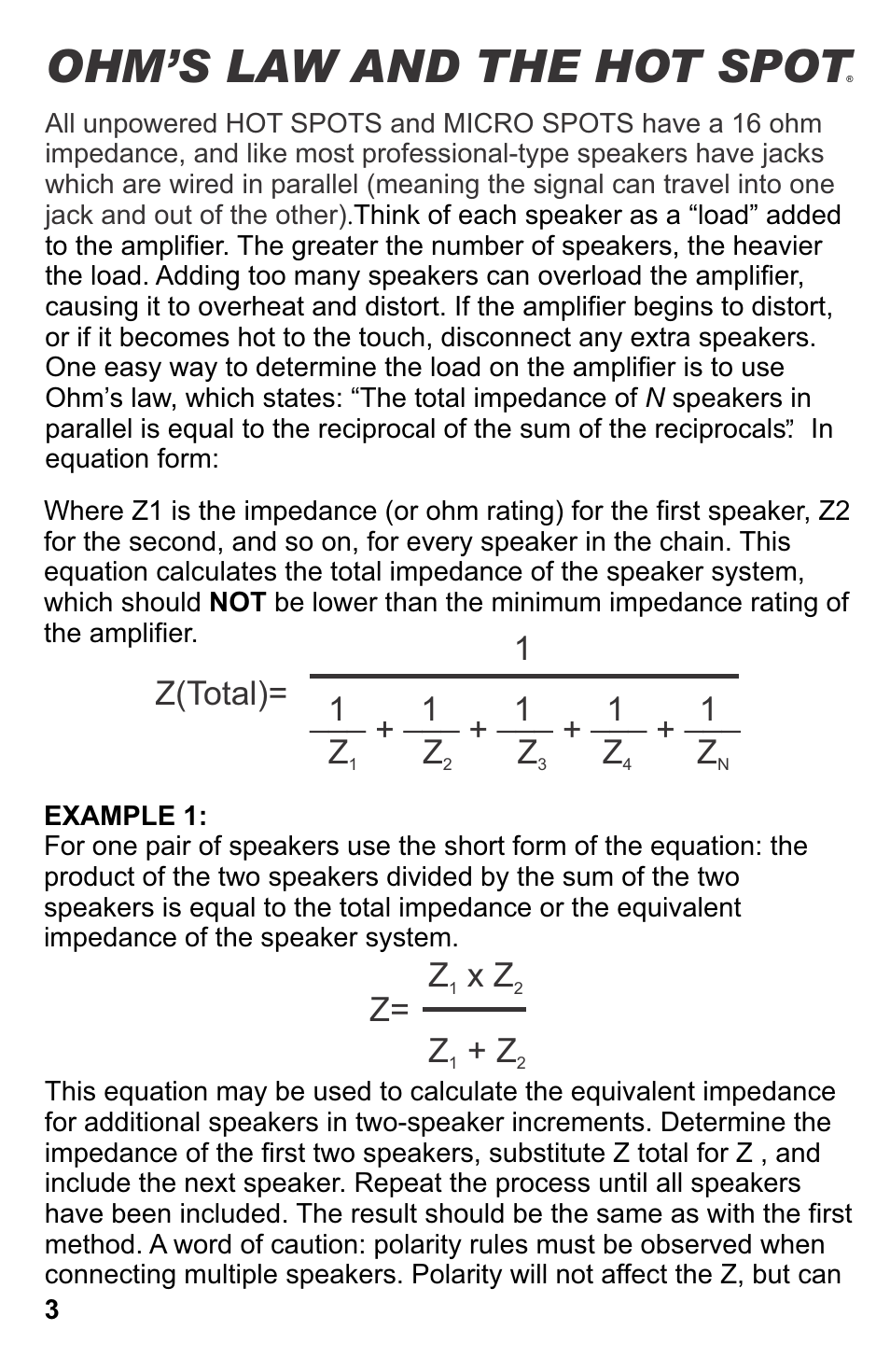 Ohm’s law and the hot spot, Z= z x z, Z + z | Galaxy Audio MSPA5 User Manual | Page 6 / 24