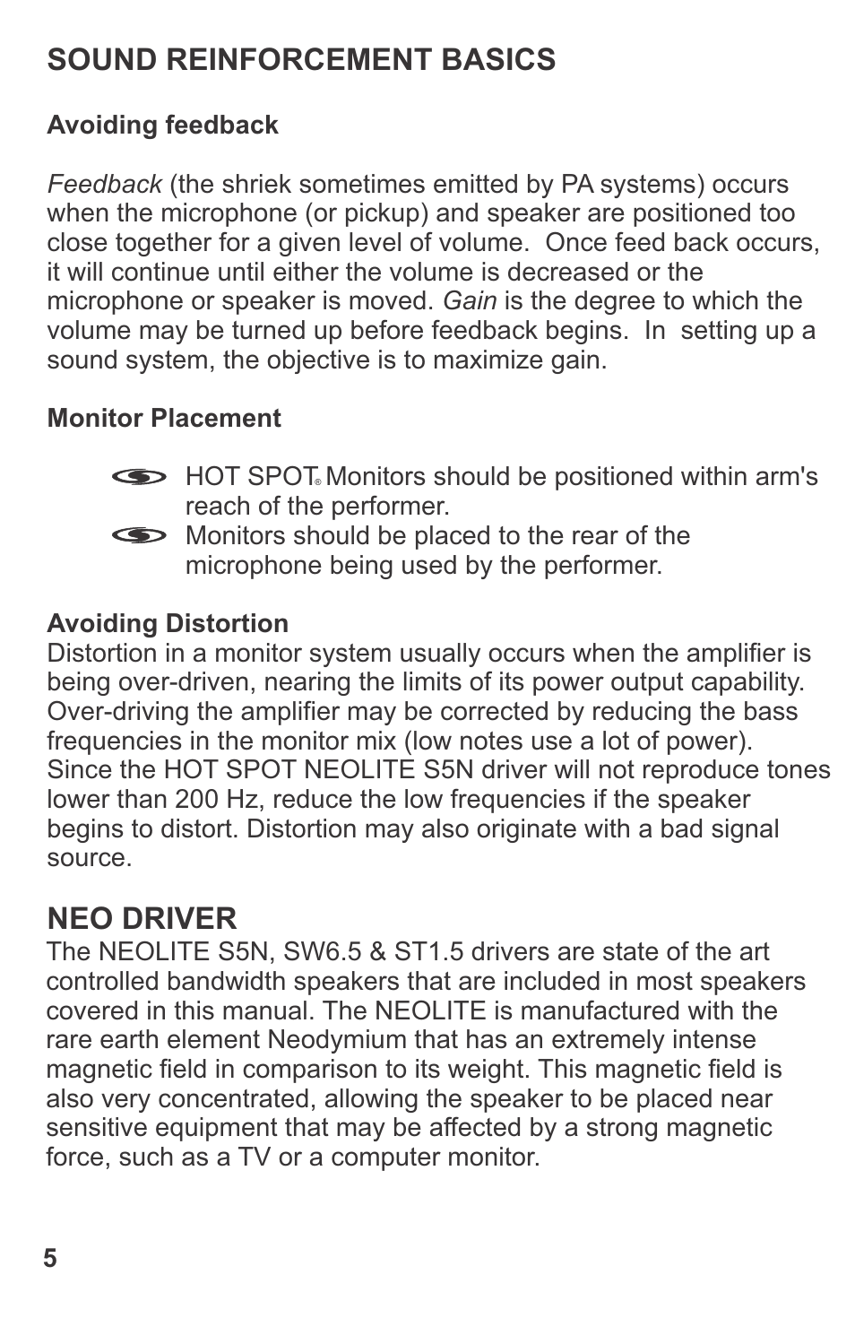 Sound reinforcement basics, Neo driver | Galaxy Audio MSPA5 User Manual | Page 8 / 24