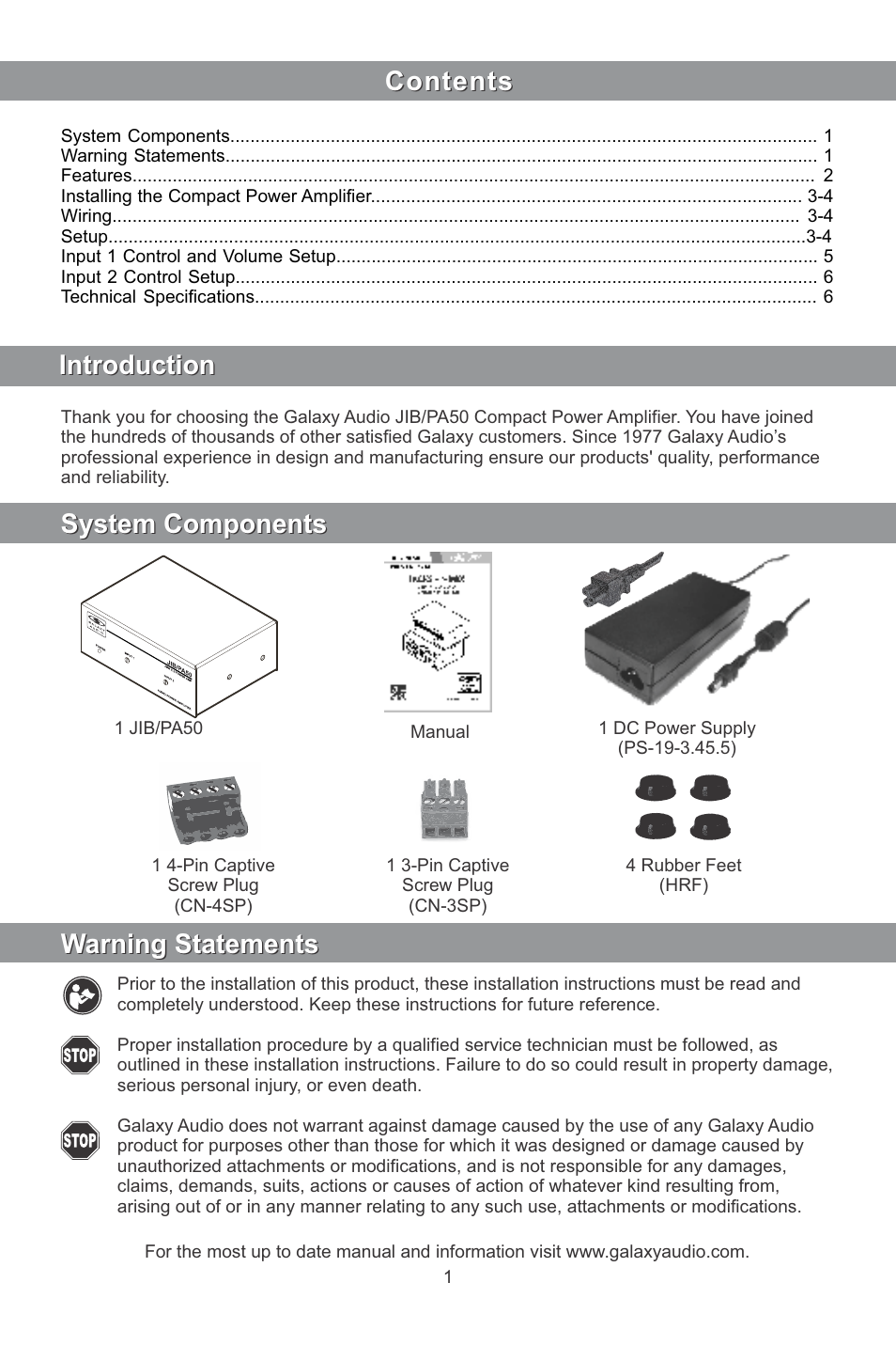 Galaxy Audio JIB/PA50 User Manual | Page 2 / 8