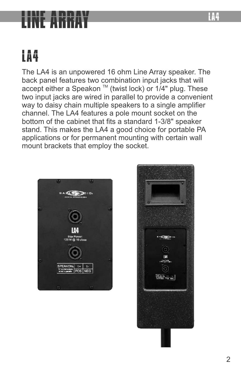Line array | Galaxy Audio LA4/LA4PM User Manual | Page 4 / 8