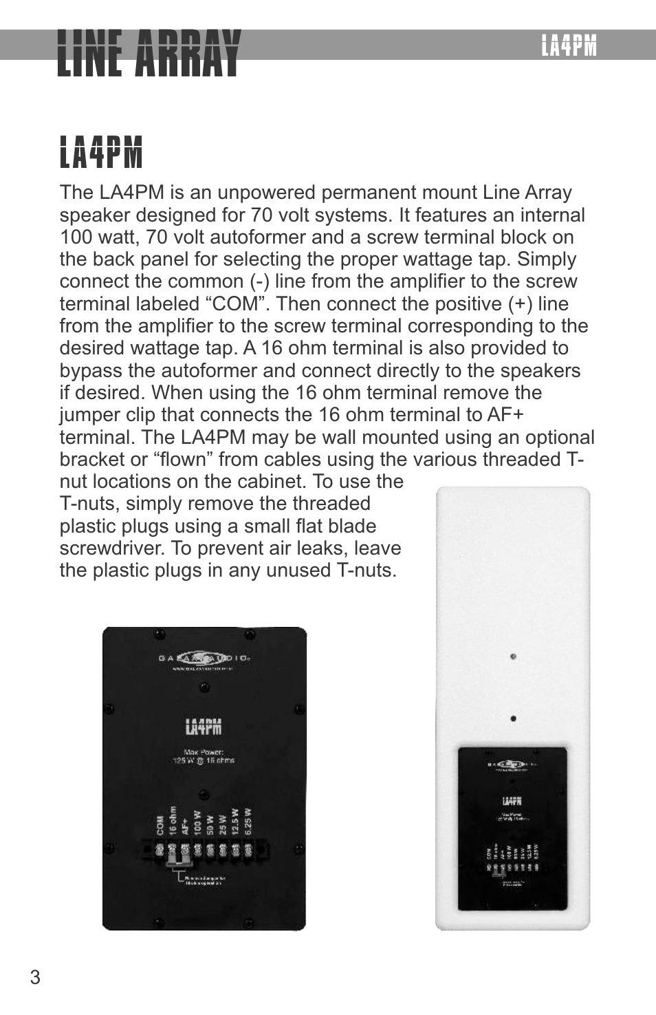 Line array, La4pm | Galaxy Audio LA4/LA4PM User Manual | Page 5 / 8