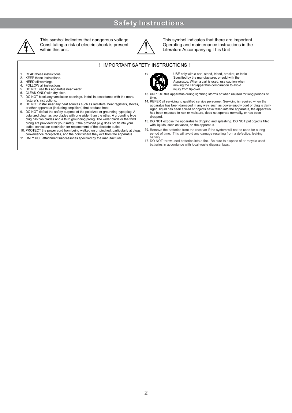 Safety instructions | Galaxy Audio RM-CDU User Manual | Page 3 / 12