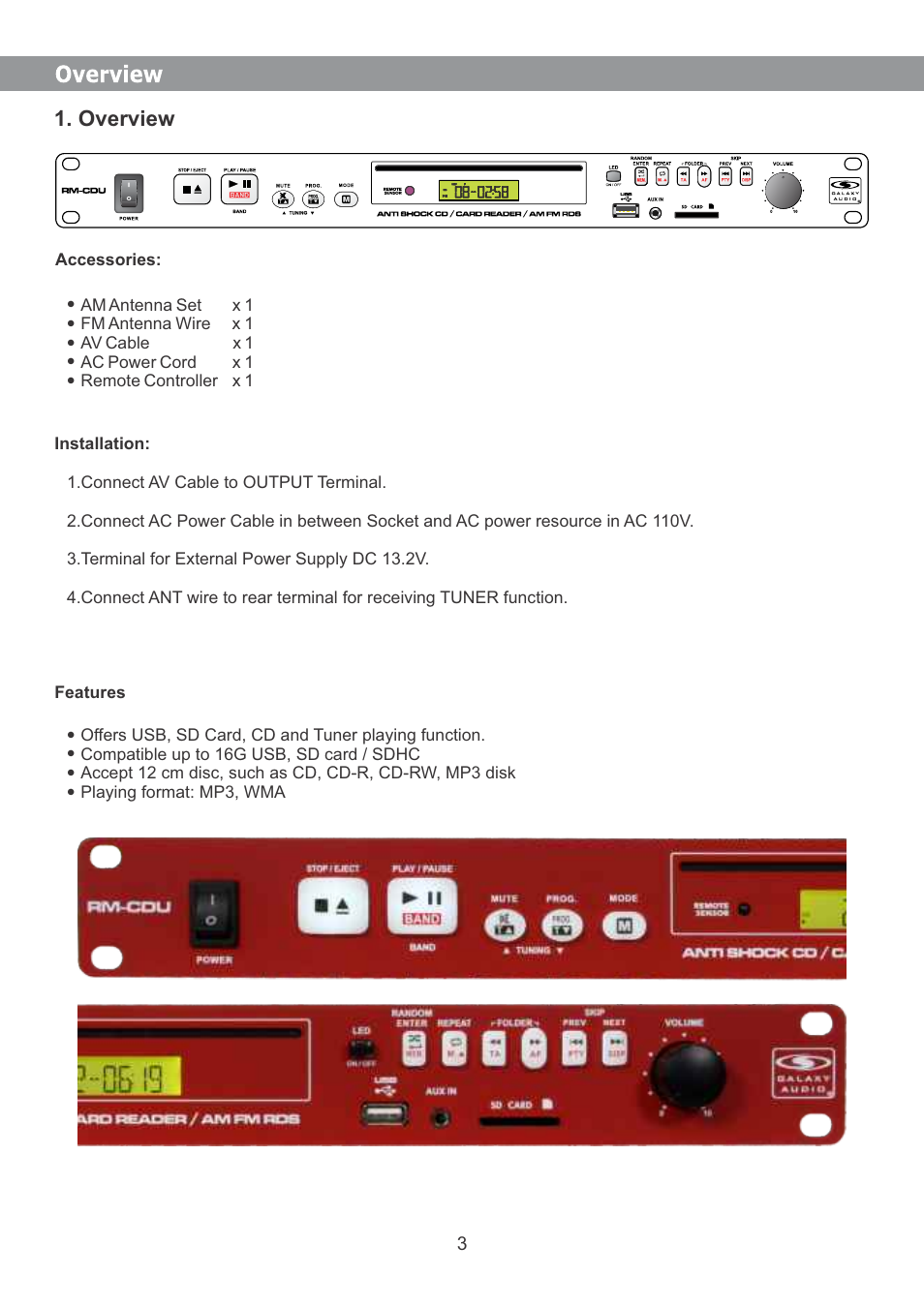 Overview | Galaxy Audio RM-CDU User Manual | Page 4 / 12