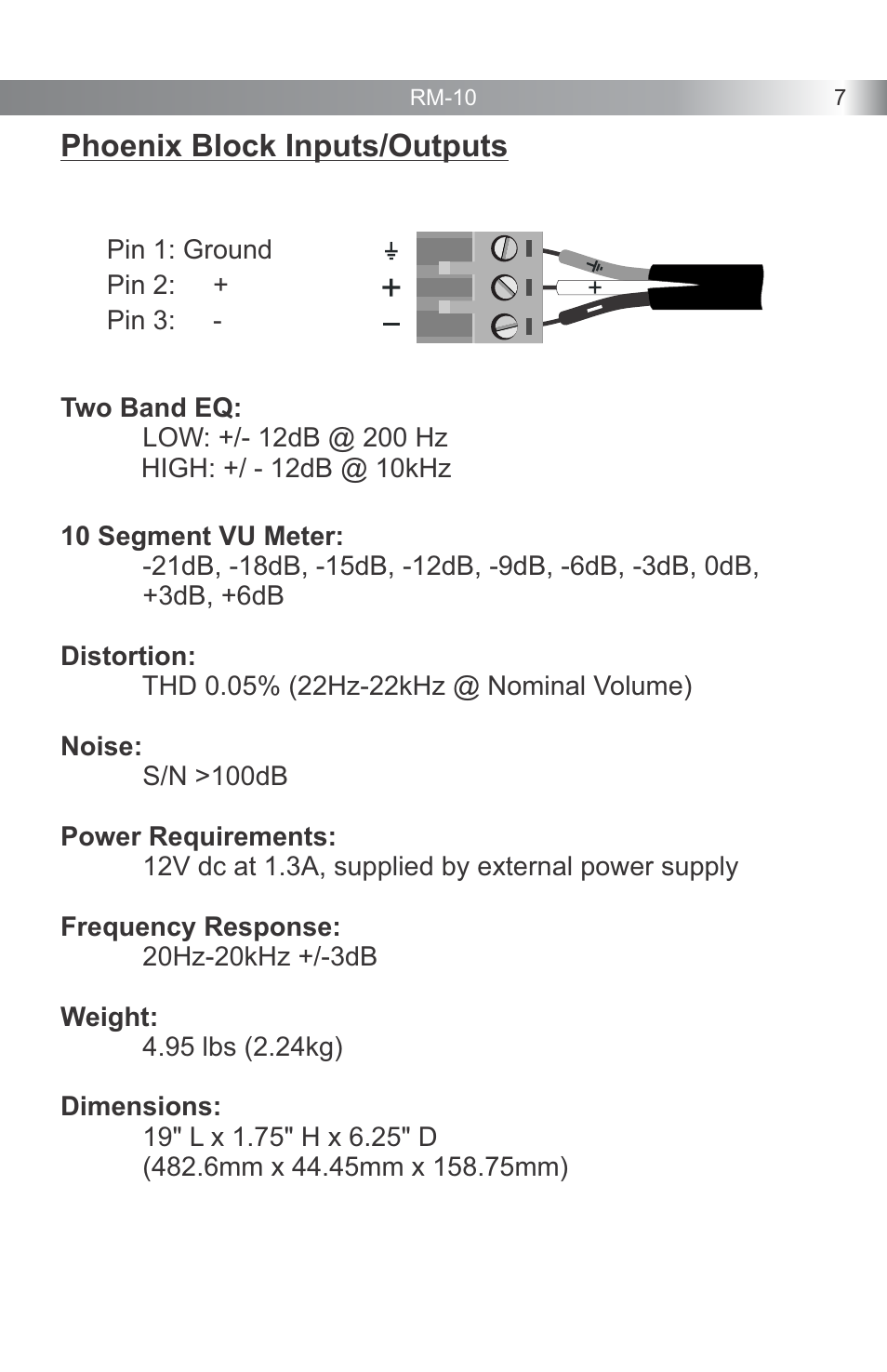Phoenix block inputs/outputs | Galaxy Audio RM10 User Manual | Page 9 / 12
