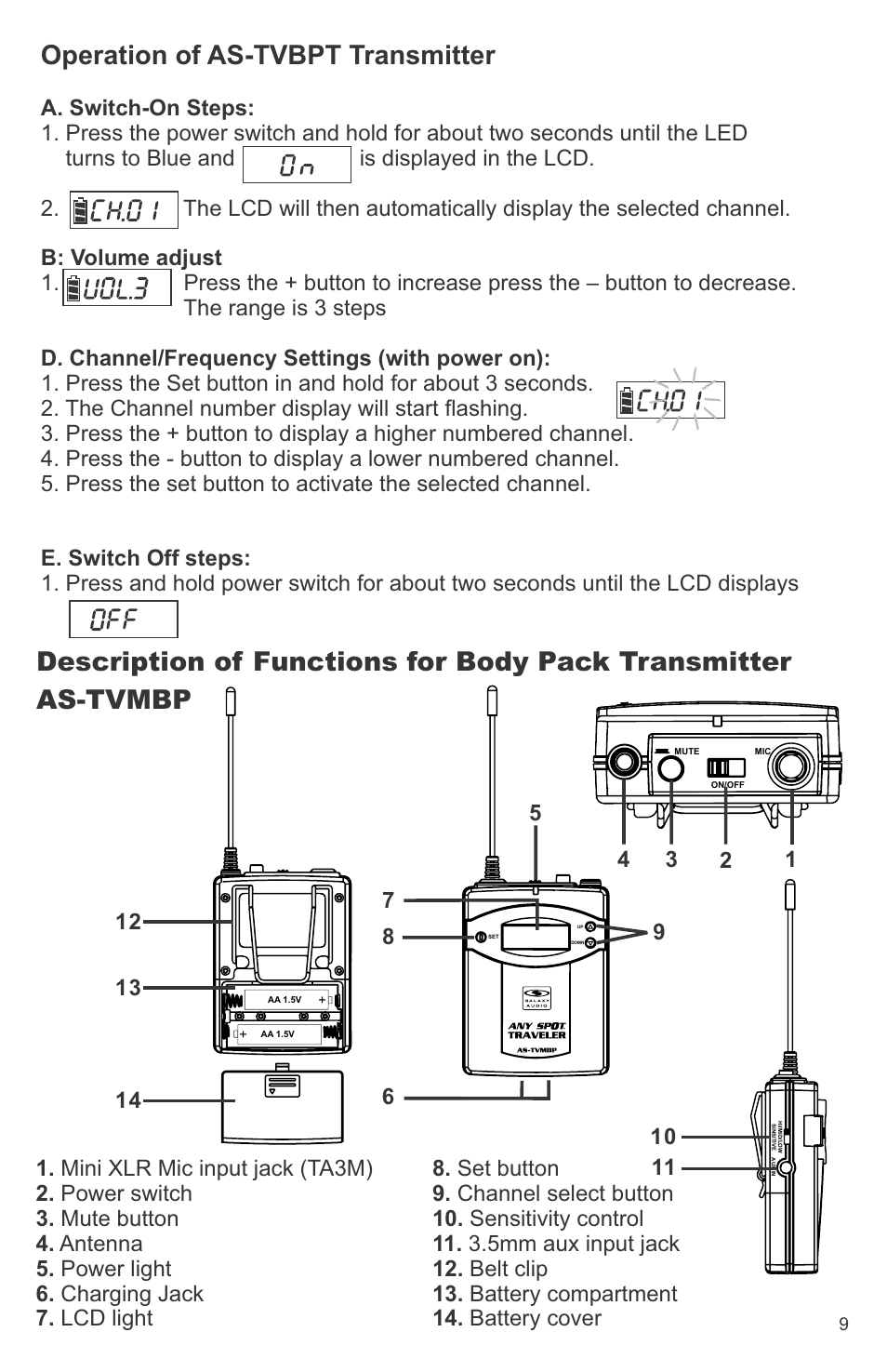 Operation of as-tvbpt transmitter | Galaxy Audio CK-VBPR User Manual | Page 11 / 24