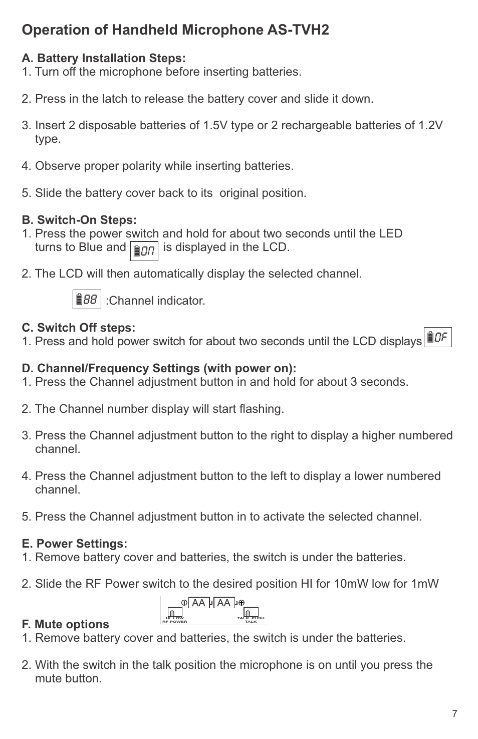Operation of handheld microphone as-tvh2 | Galaxy Audio CK-VBPR User Manual | Page 9 / 24