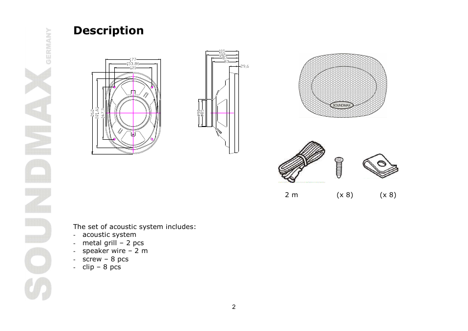 Description | SoundMax SM-CSE693 User Manual | Page 2 / 13