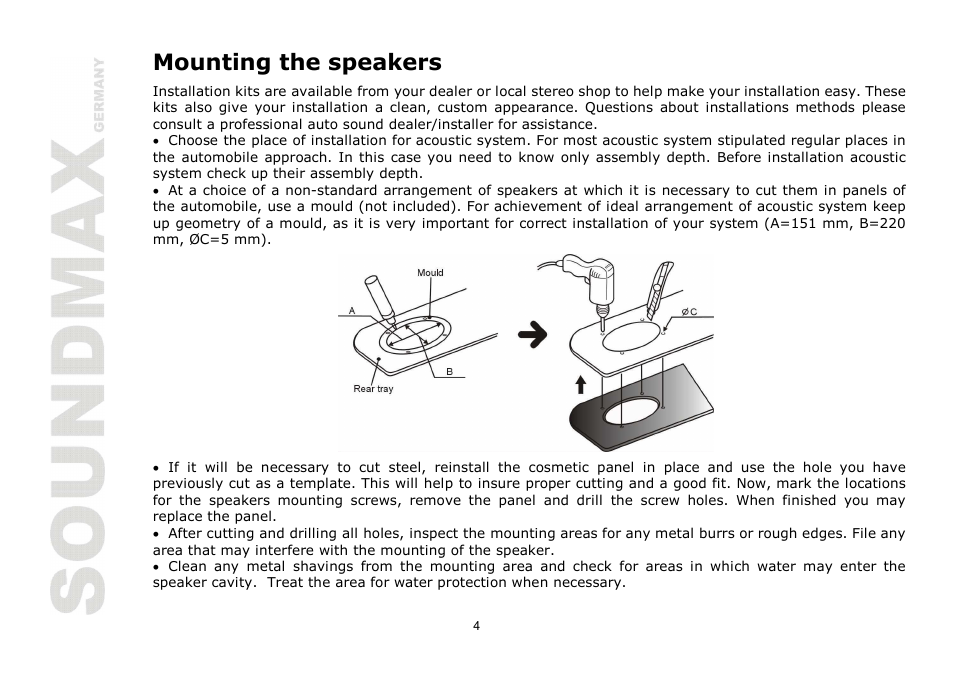 Mounting the speakers | SoundMax SM-CSE693 User Manual | Page 4 / 13
