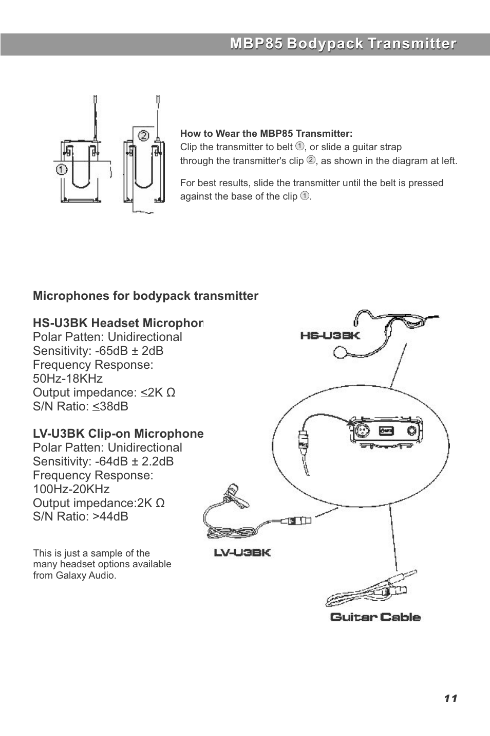 Mbp85 bodypack transmitter | Galaxy Audio CTS User Manual | Page 13 / 20