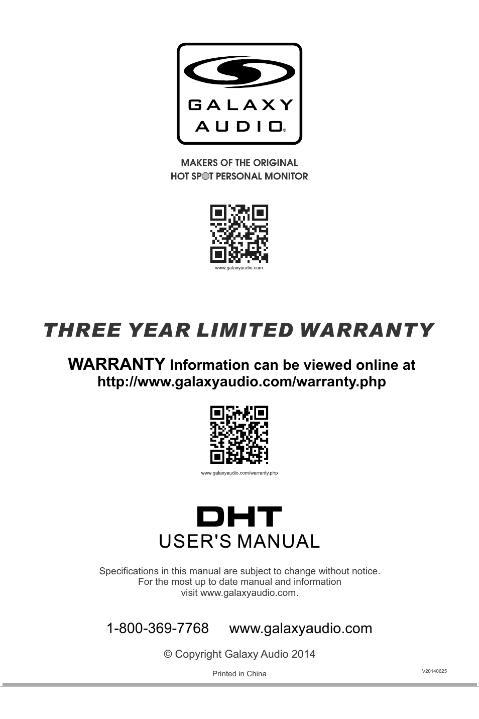 Warranty | Galaxy Audio DHT User Manual | Page 12 / 12