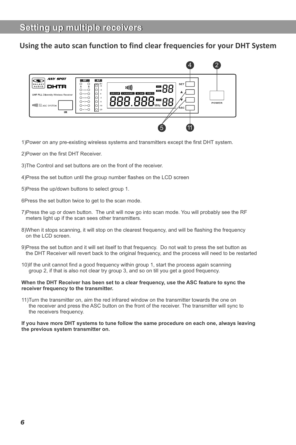 Setting up multiple receivers | Galaxy Audio DHT User Manual | Page 8 / 12
