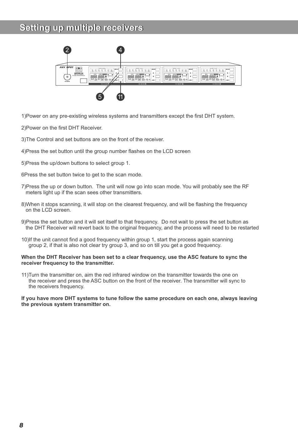 Setting up multiple receivers | Galaxy Audio DHT-QUAD User Manual | Page 10 / 16