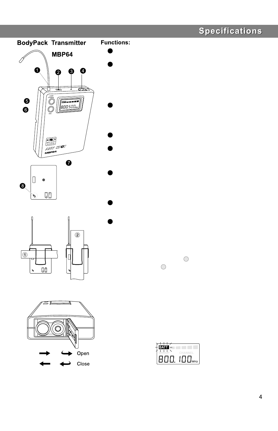How to wear the bodypack transmitter, Battery replacement | Galaxy Audio TRC User Manual | Page 7 / 12