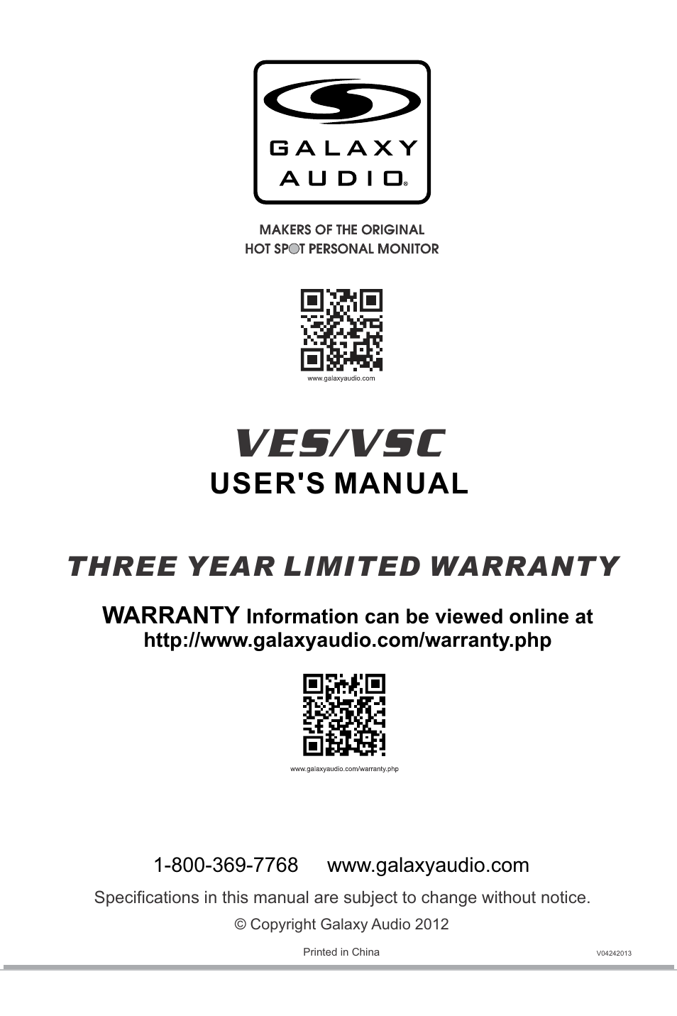 User's manual, Three year limited warranty, Warranty | Galaxy Audio VHF User Manual | Page 12 / 12
