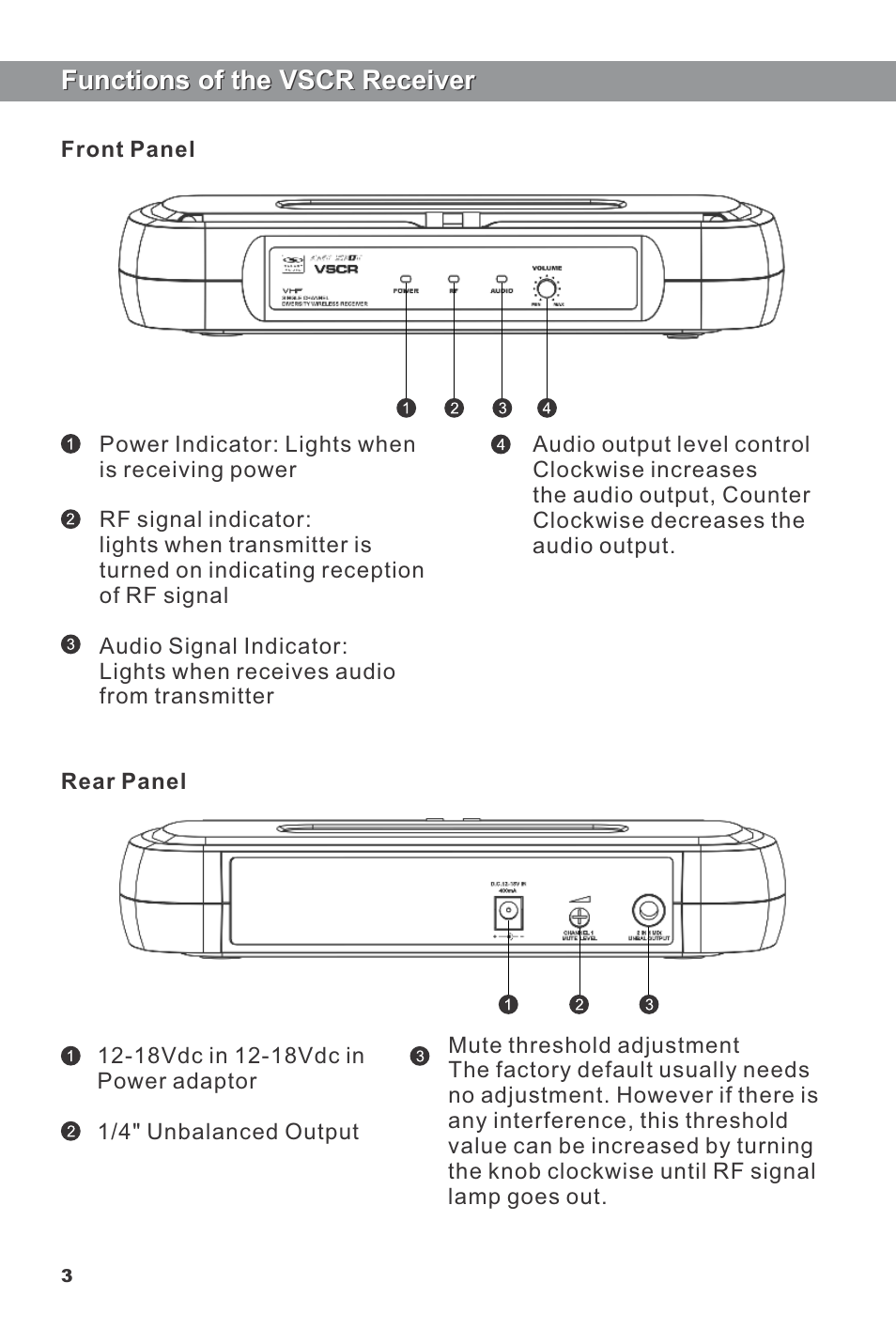 Functions of the vscr receiver | Galaxy Audio VHF User Manual | Page 6 / 12