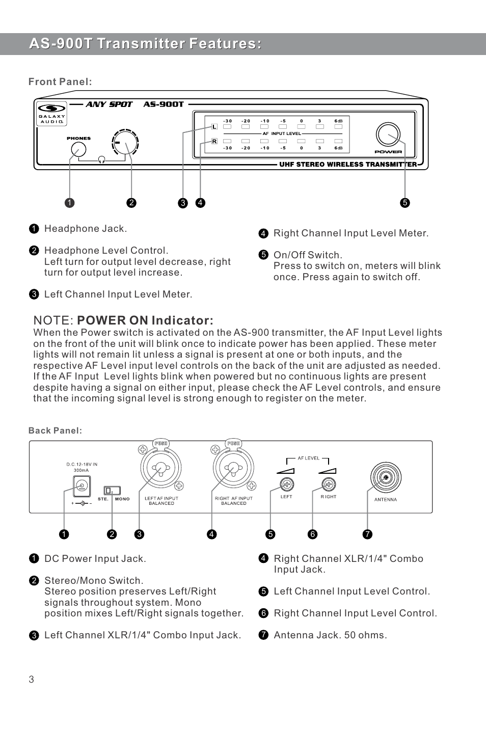 As-900t transmitter features | Galaxy Audio AS-900 User Manual | Page 4 / 8