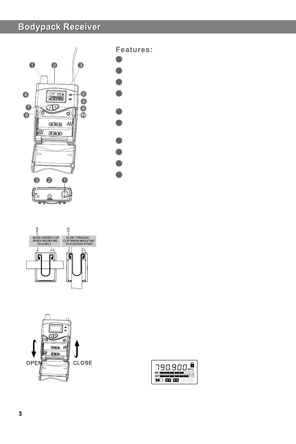 Wearing the bodypack receiver, Changing batteries | Galaxy Audio AS-1500 User Manual | Page 4 / 8