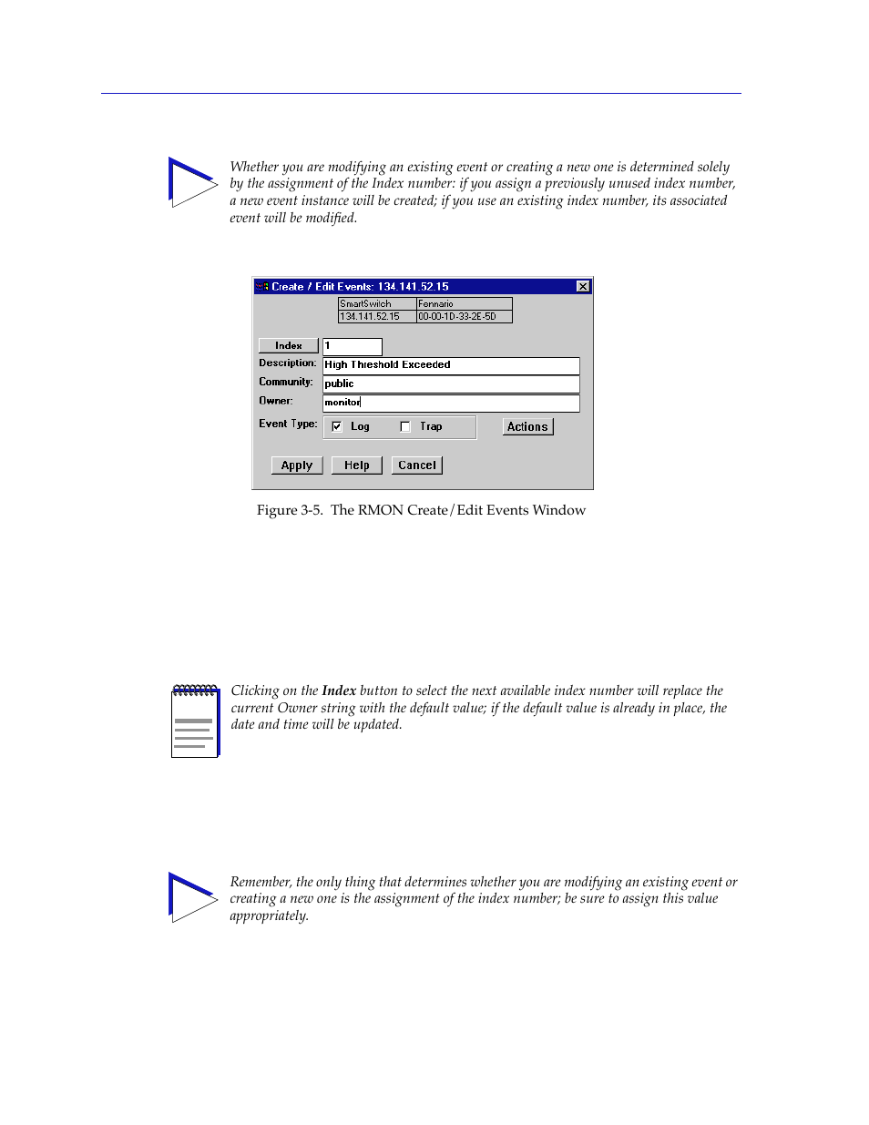 Eate/edit events window, Figure 3-5, Will appear | Cabletron Systems 2000 User Manual | Page 120 / 196