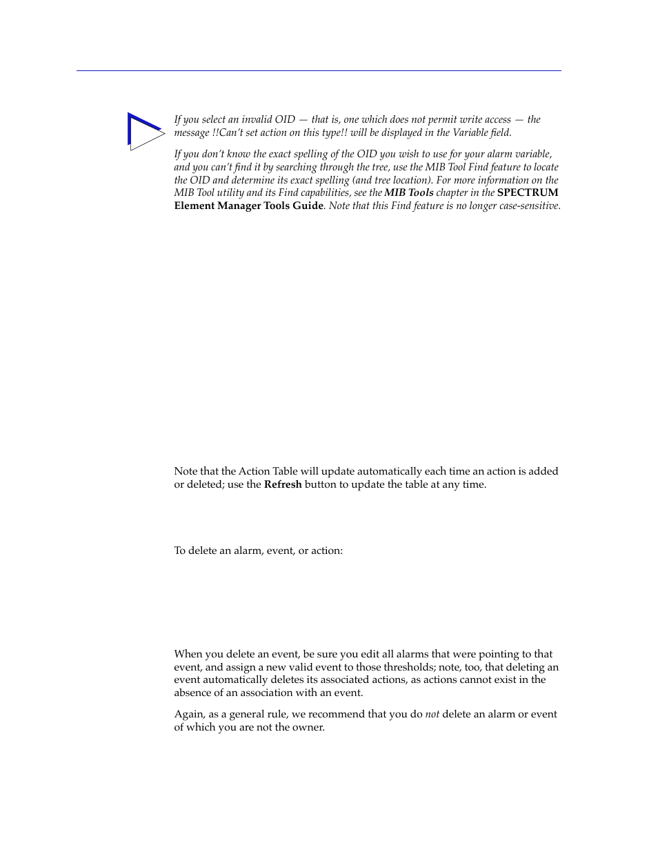 Deleting an alarm, event, or action, Deleting an alarm, event, or action -26 | Cabletron Systems 2000 User Manual | Page 124 / 196