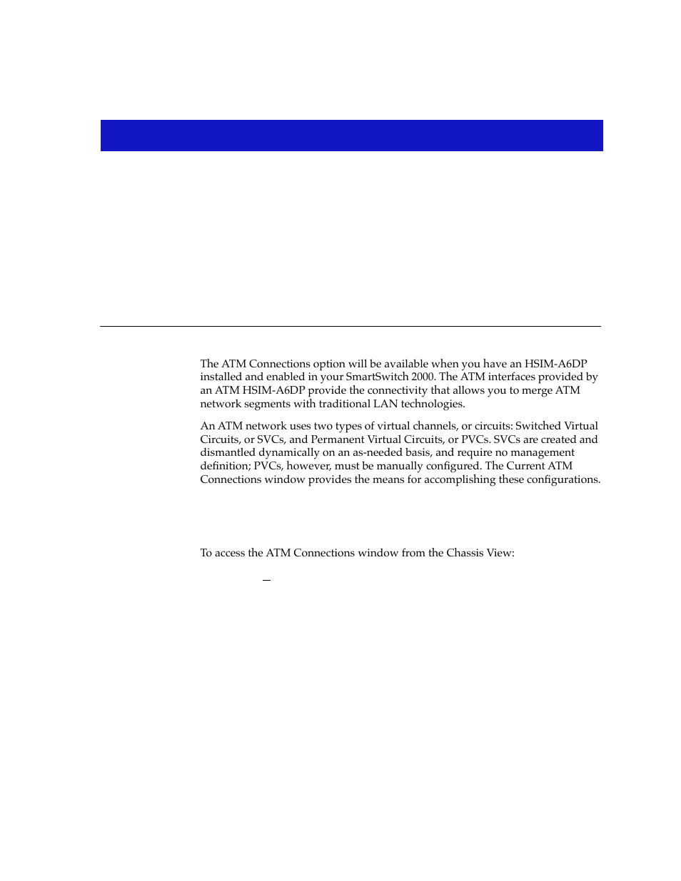 Atm configuration, Accessing the atm connections window, Chapter 7 | Accessing the atm connections window -1, Atm conþguration, Describes how to conþgur, Described in chapter 7 | Cabletron Systems 2000 User Manual | Page 179 / 196