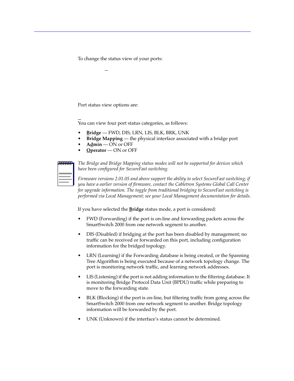 Selecting a port status view, Selecting a port status view -12 | Cabletron Systems 2000 User Manual | Page 34 / 196