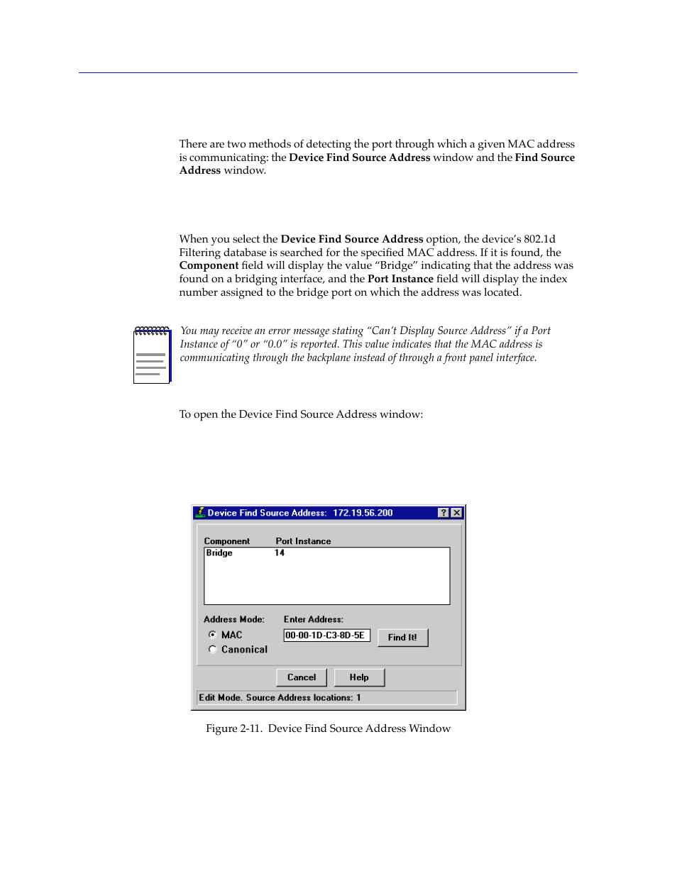 Using find source address functions, Using the device find source address option, Using find source address functions -26 | Using the device find source address option -26 | Cabletron Systems 2000 User Manual | Page 48 / 196