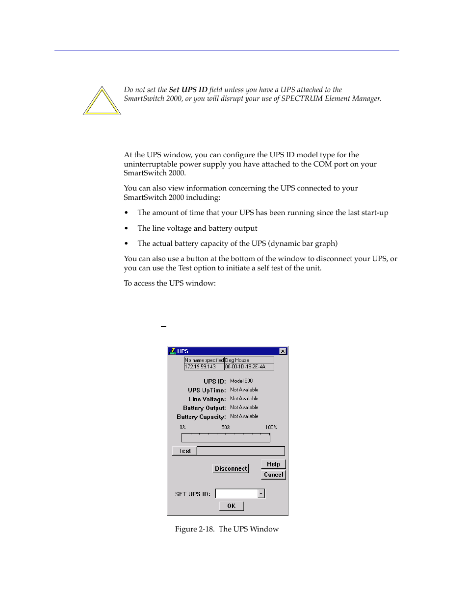 Accessing the ups window, Accessing the ups window -46 | Cabletron Systems 2000 User Manual | Page 68 / 196