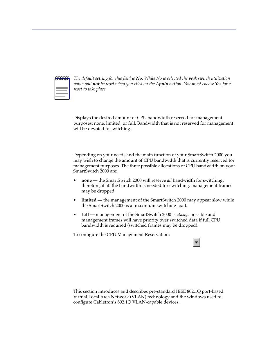 Reserving cpu bandwidth, 1q vlans, Reserving cpu bandwidth -60 | 1q vlans -60 | Cabletron Systems 2000 User Manual | Page 82 / 196