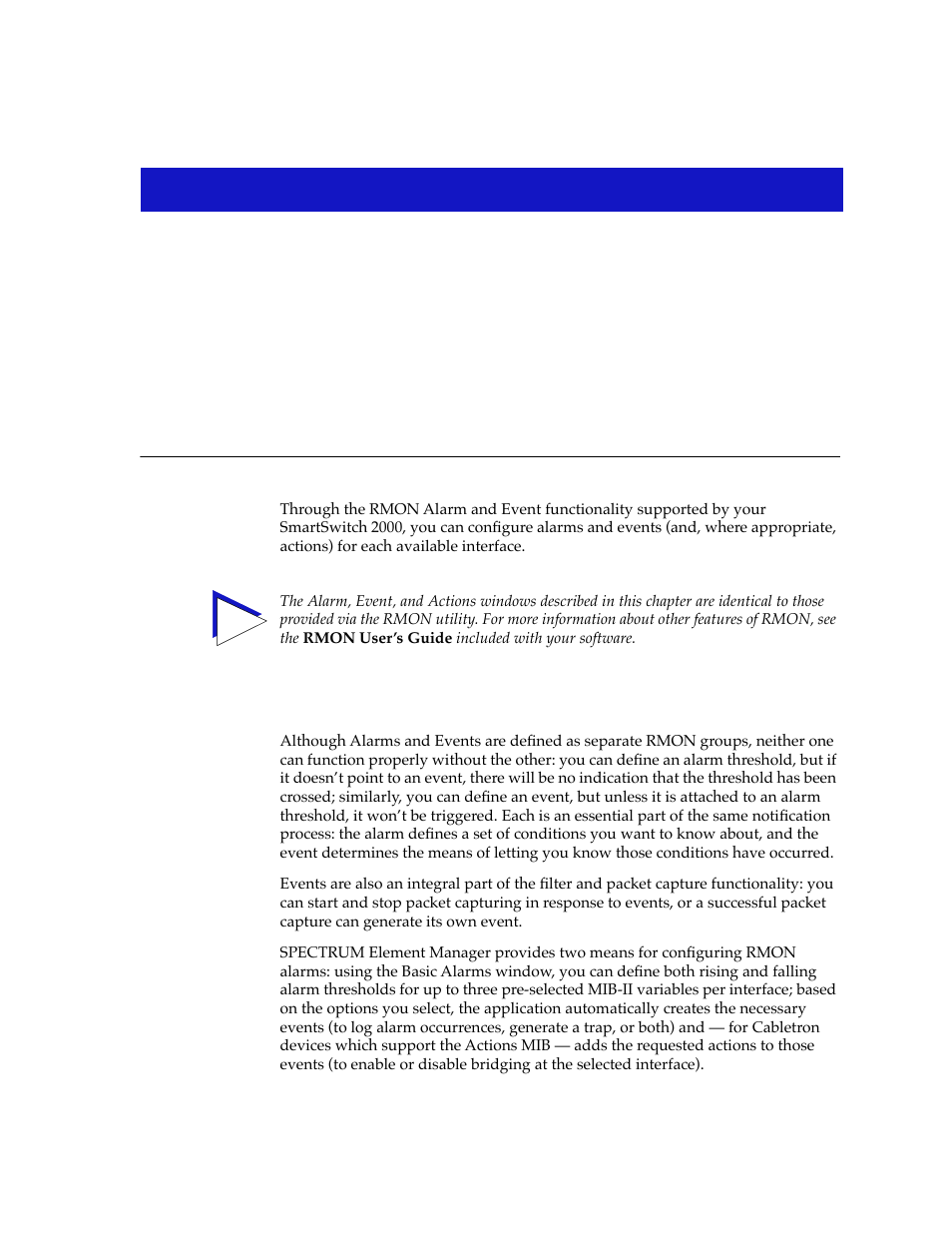 Alarm configuration, About rmon alarms and events, Chapter 3 | About rmon alarms and events -1, Alarm conþguration, Describes the | Cabletron Systems 2000 User Manual | Page 99 / 196