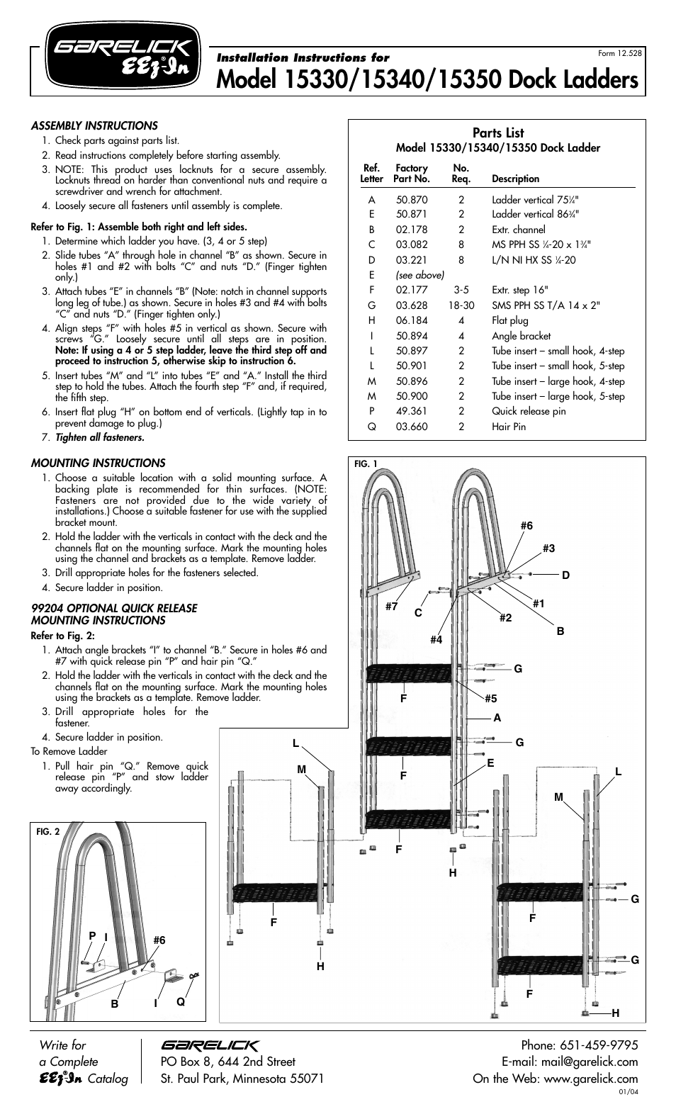 Garelick 15350 DOCK/RAFT LADDER User Manual | 1 page