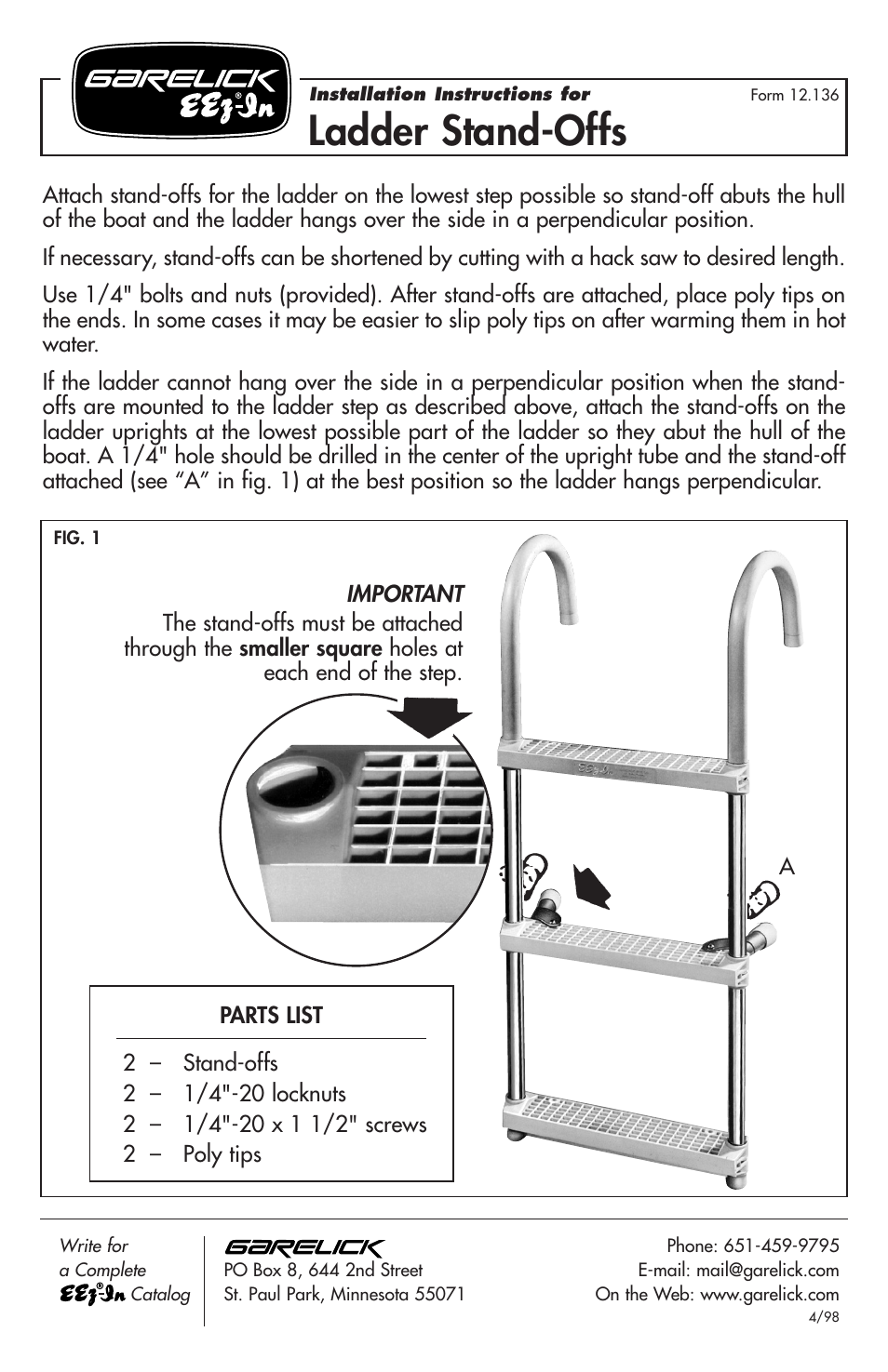 Garelick 10049 LATCH TYPE BOARDING LADDER User Manual | 1 page