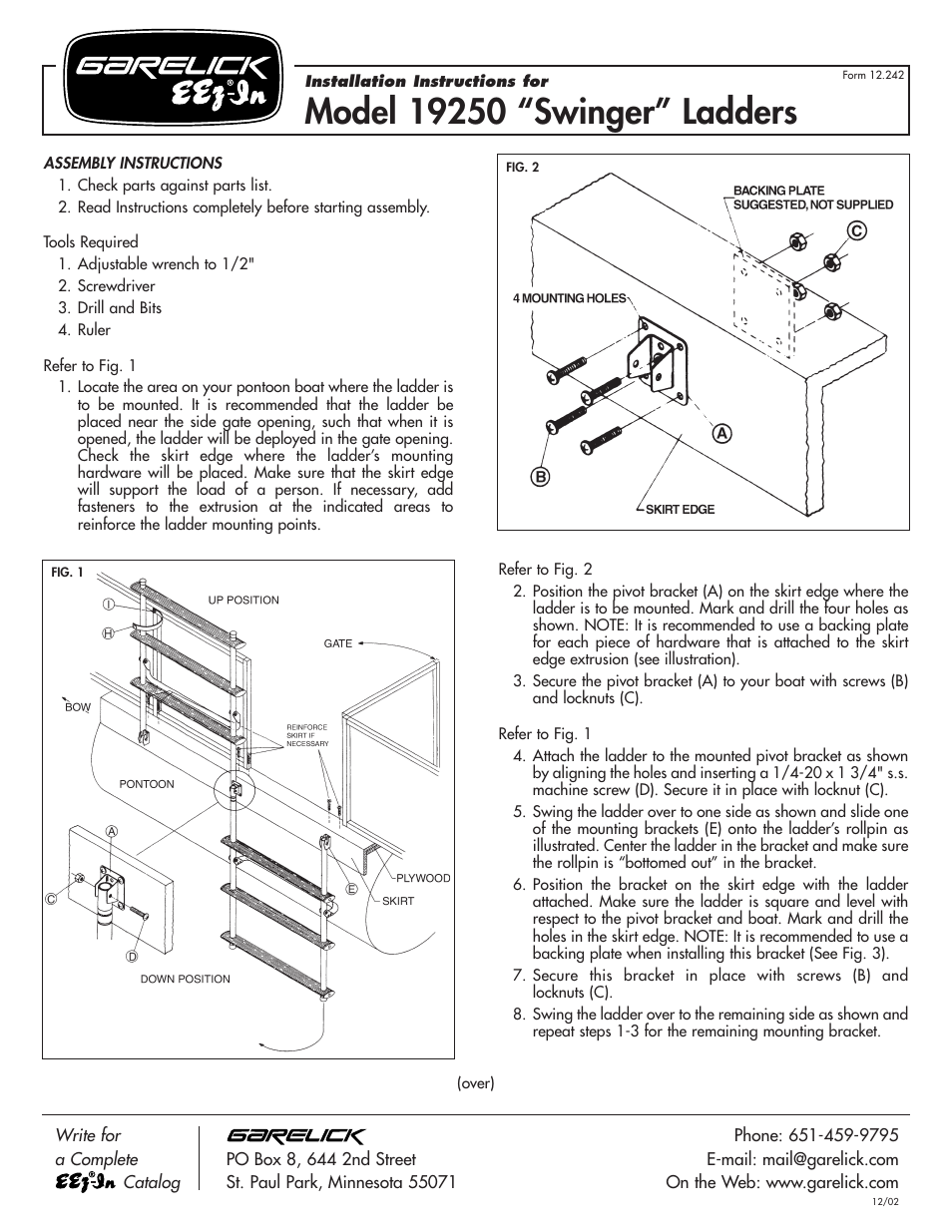 Garelick 19250 SWINGER PONTOON LADDER User Manual | 2 pages