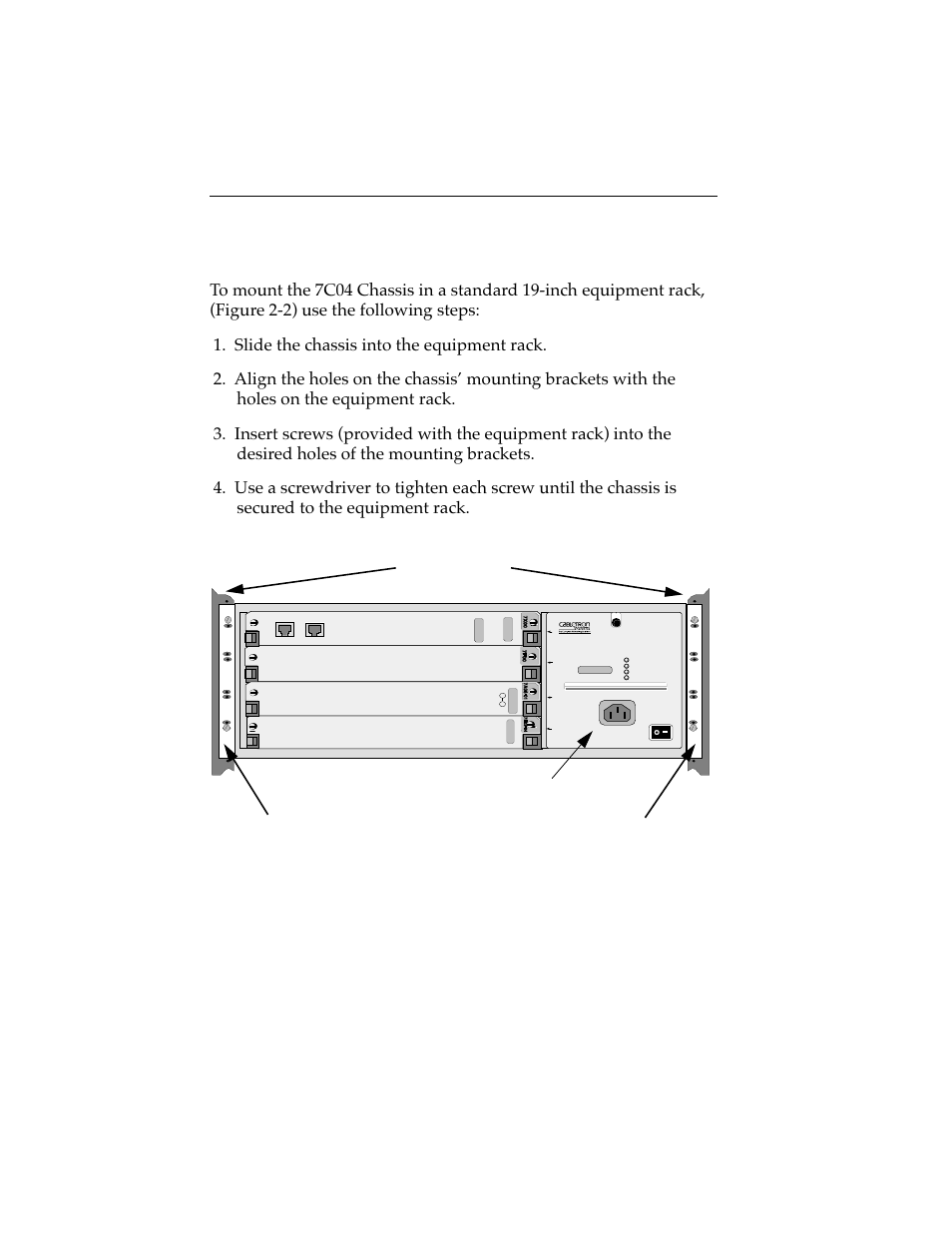 2 mounting the 7c04 chassis, 2 mounting the 7c04 chassis | Cabletron Systems 7C04 Workgroup User Manual | Page 15 / 25