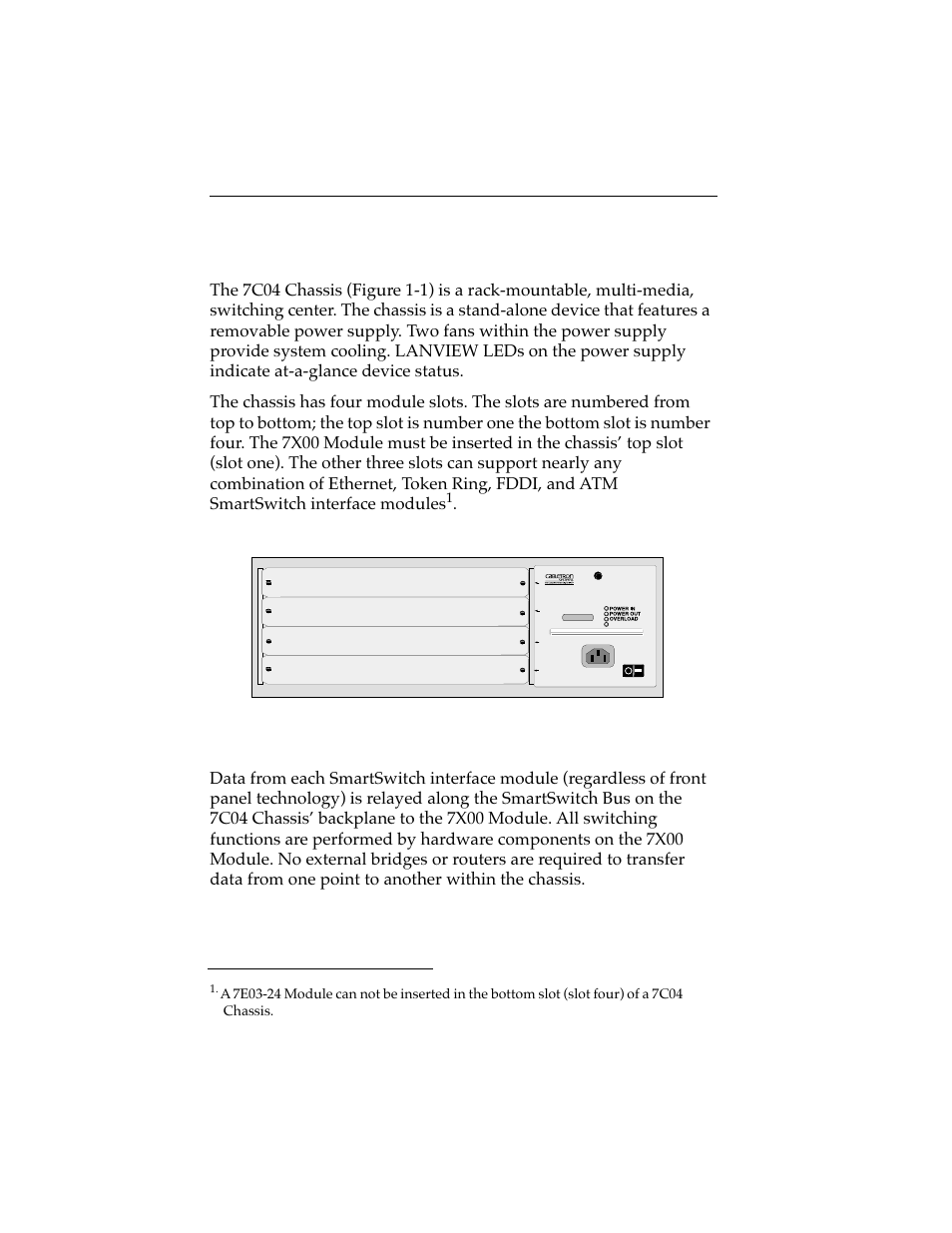 3 chassis overview, 3 chassis overview | Cabletron Systems 7C04 Workgroup User Manual | Page 7 / 25