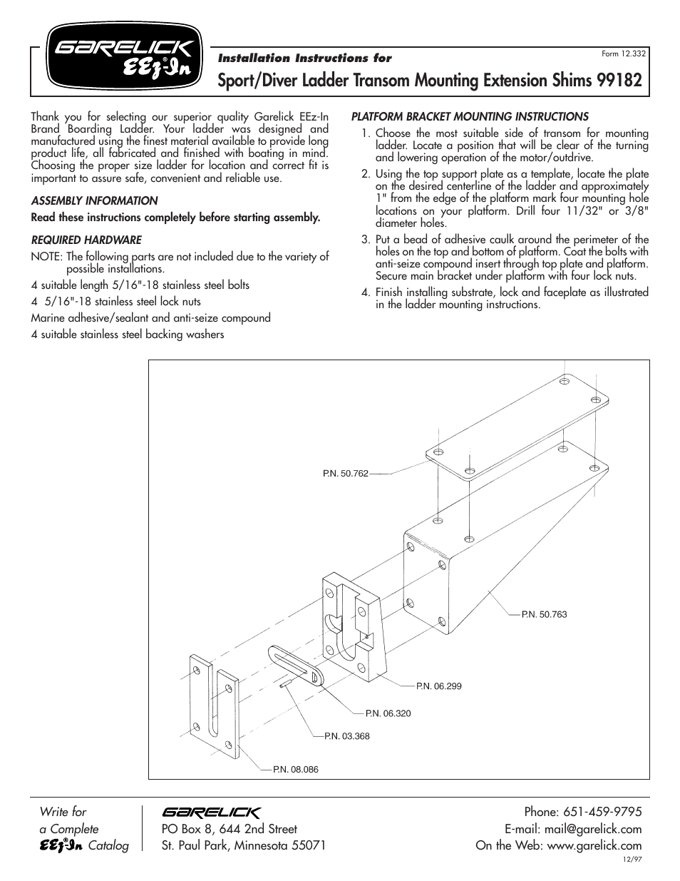 Garelick 99182 UNDER PLATFORM MOUNTING BRACKET User Manual | 1 page