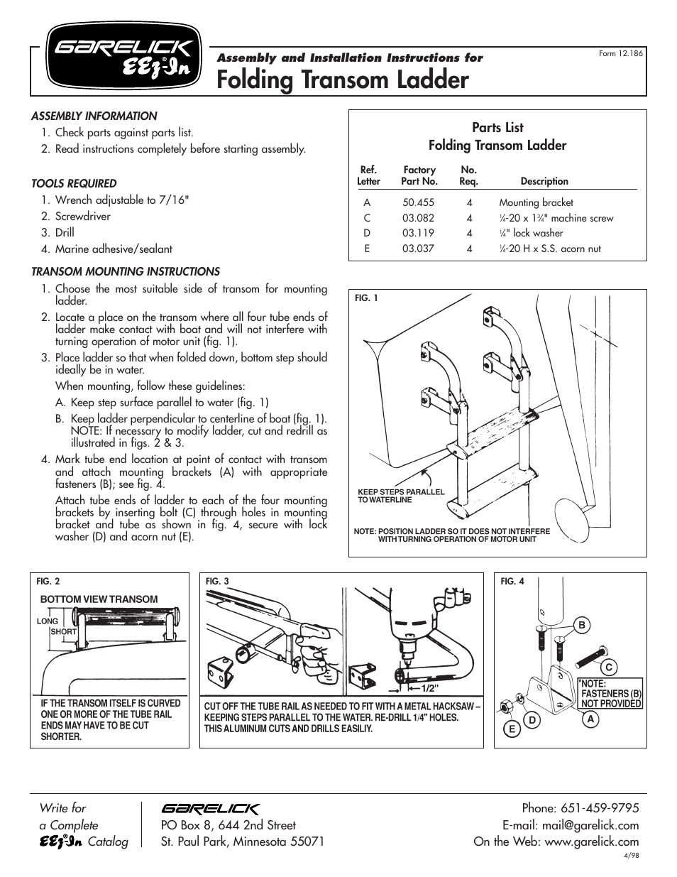 Garelick 18017 TRANSOM LADDER User Manual | 1 page