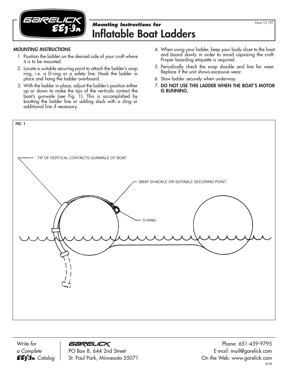 Garelick 13002 INFLATABLE BOAT LADDERS User Manual | 1 page