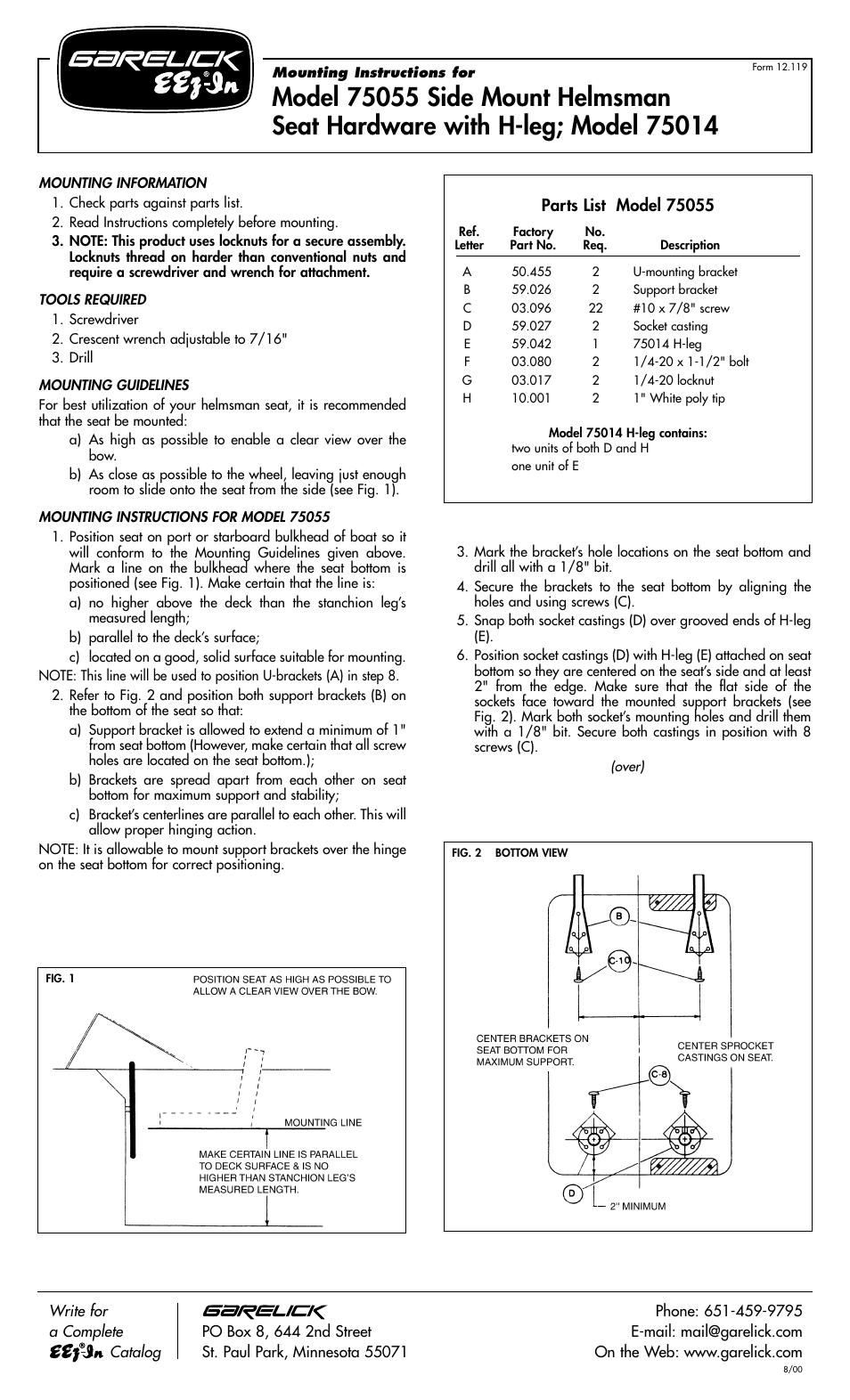 Garelick 75013 SEAT HINGES User Manual | 2 pages