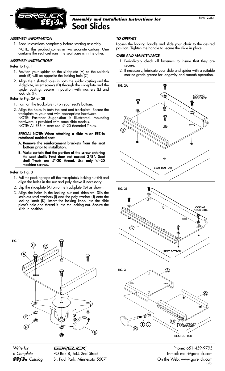 Garelick 75082 SEAT SLIDE AND SWIVEL User Manual | 1 page