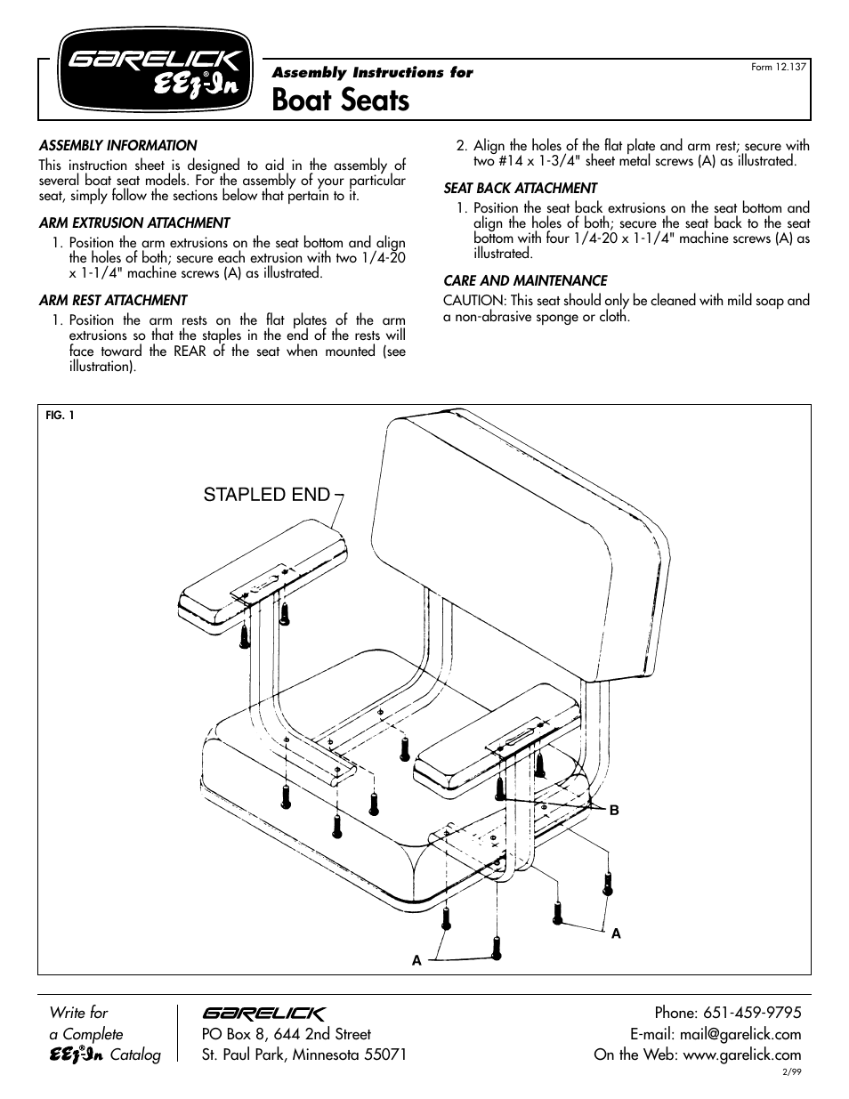 Garelick 48251 251 SEWN SEAT User Manual | 1 page