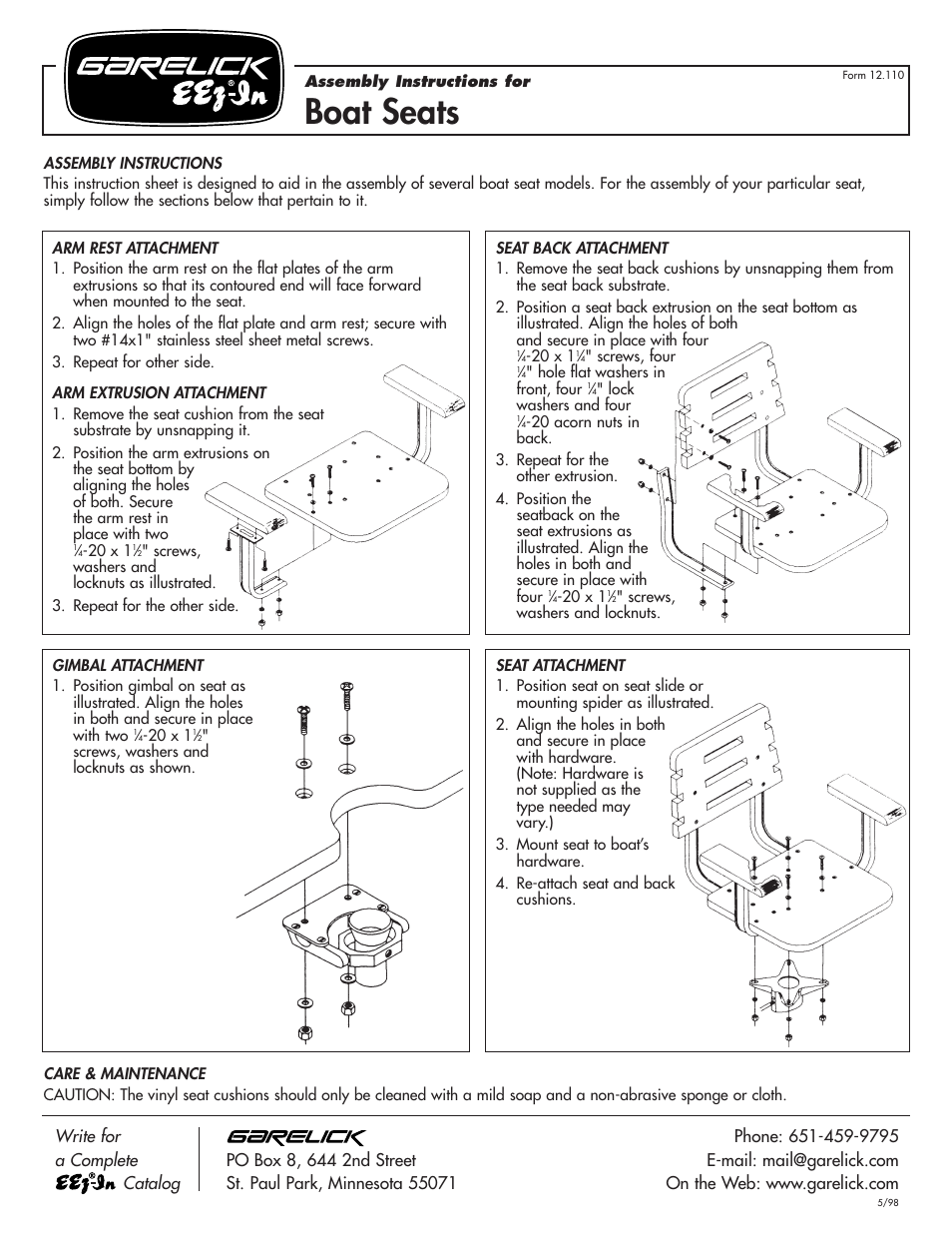 Garelick 48490 490 ULTIMATE SPORTFISHING/HELM CHAIR AND PEDESTAL User Manual | 1 page