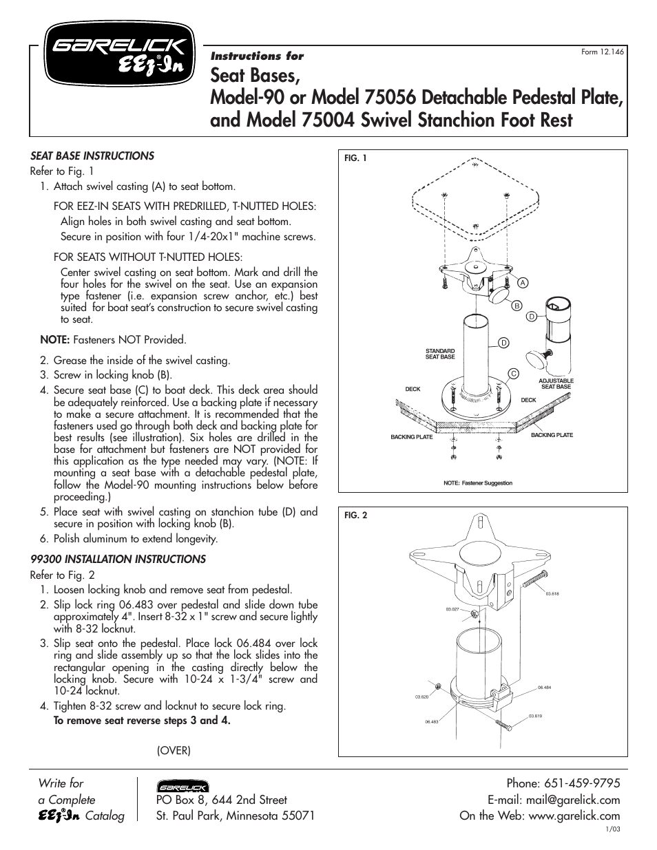 Garelick 75056 SOLID DETACHABLE STANCHION PLATE User Manual | 2 pages
