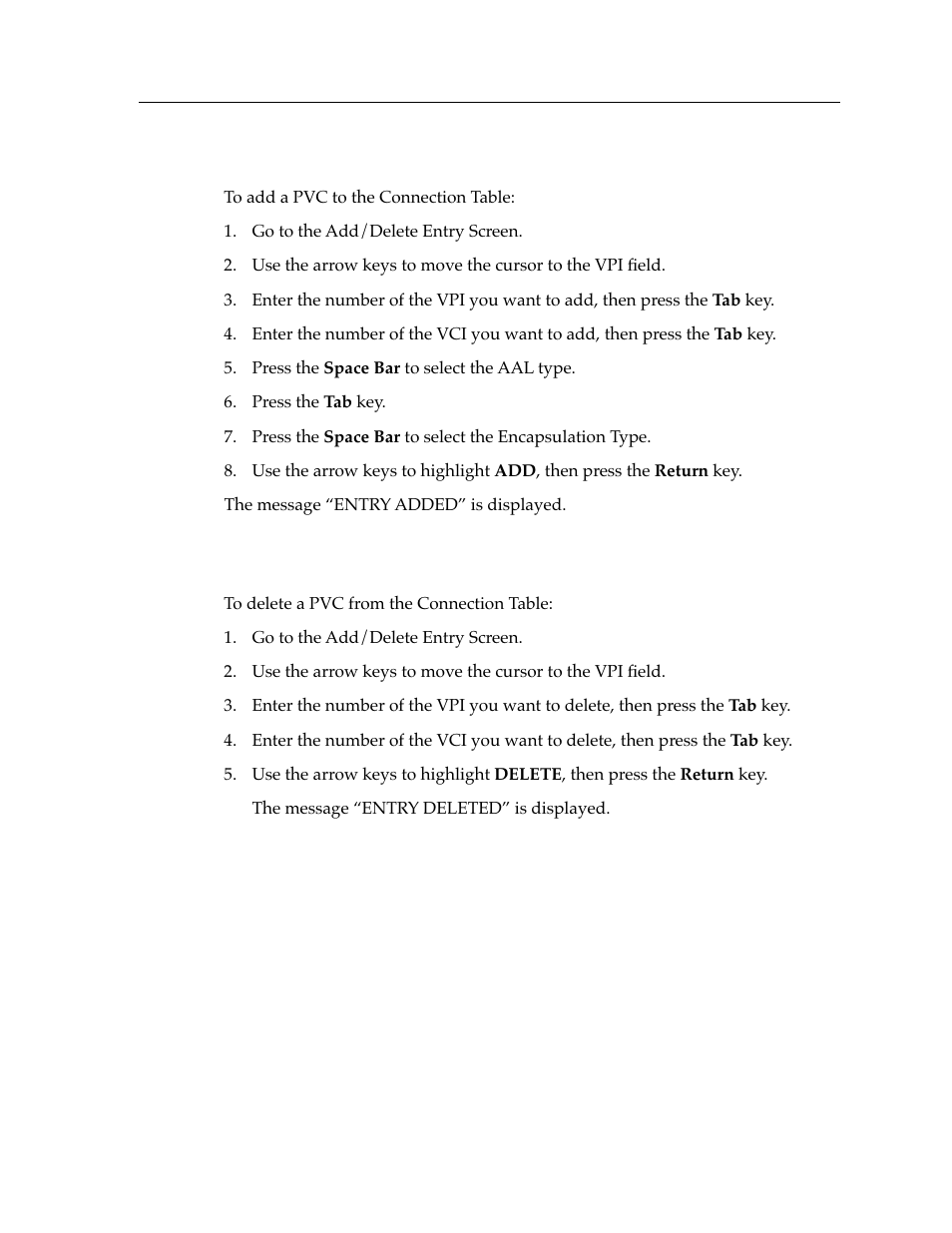 Adding pvcs to the connection table, Deleting pvcs from the connection table | Cabletron Systems 9A426-01 User Manual | Page 13 / 24