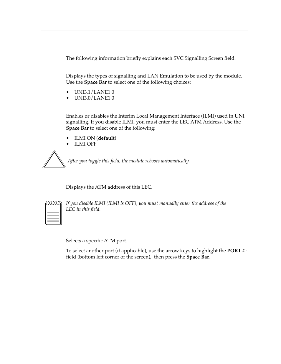 Svc signalling screen fields | Cabletron Systems 9A426-01 User Manual | Page 21 / 24