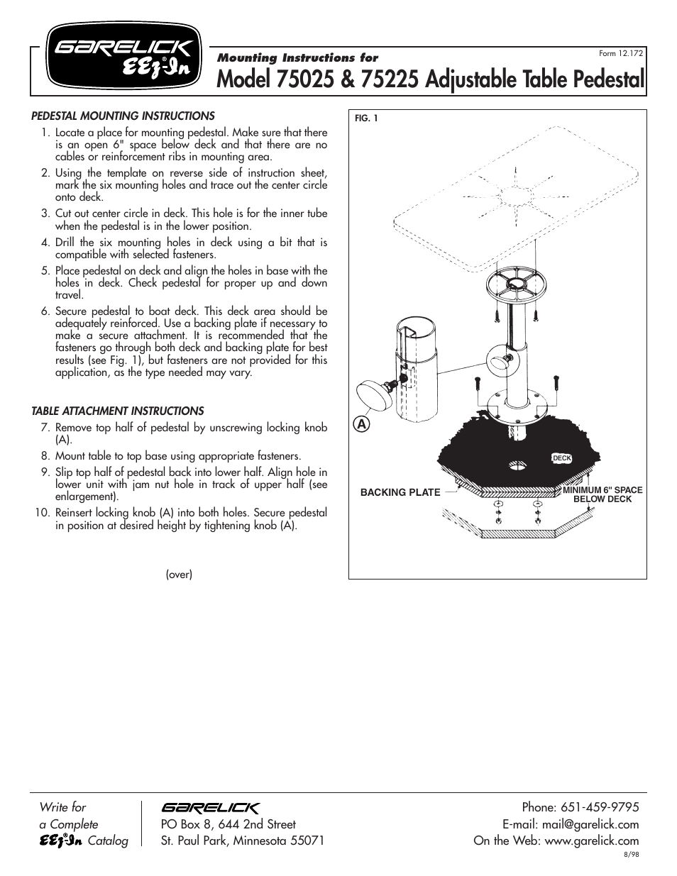 Garelick 75035 Seat Bases User Manual | 2 pages