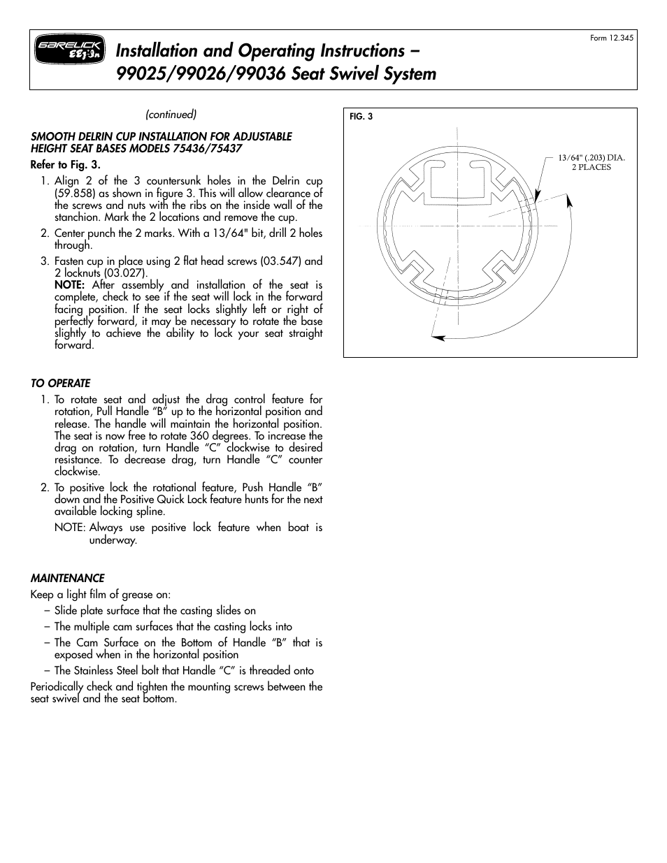 Garelick 99036 SWIVEL SEAT MOUNT TOP User Manual | Page 2 / 2