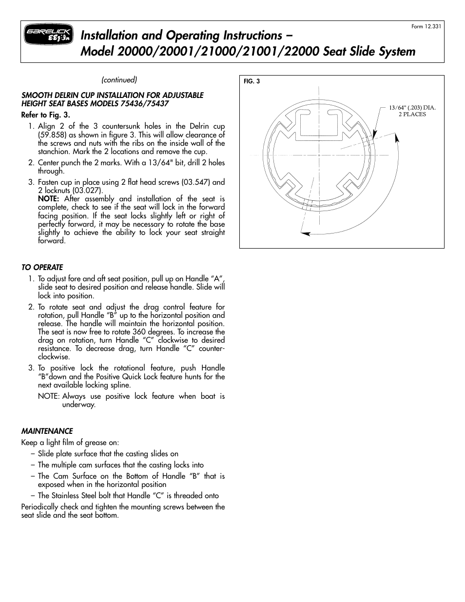 Garelick 22000 SEAT SLIDE SYSTEM User Manual | Page 2 / 2