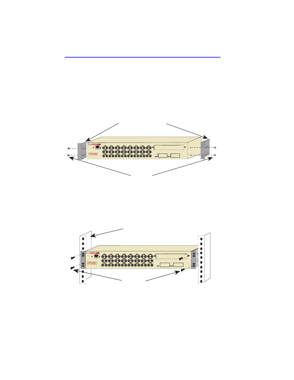 Figure 3-3 installing the rackmount brackets, Reset, Screws (4) rackmount brackets (2) | Screws (4) 19-inch rack | Cabletron Systems 2E48-27R User Manual | Page 30 / 160
