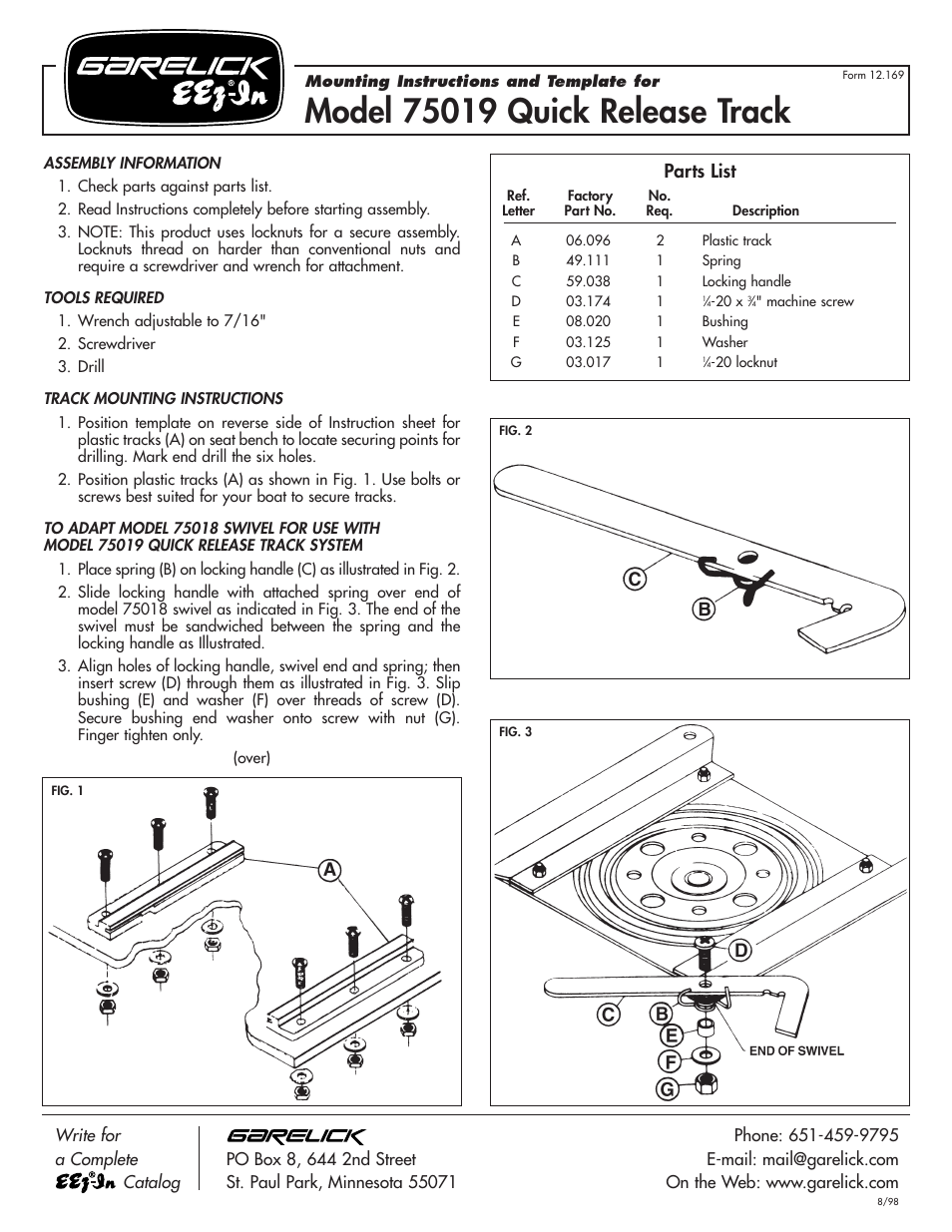 Garelick 75016 UNIVERSAL BOAT SEAT SWIVELS User Manual | 2 pages